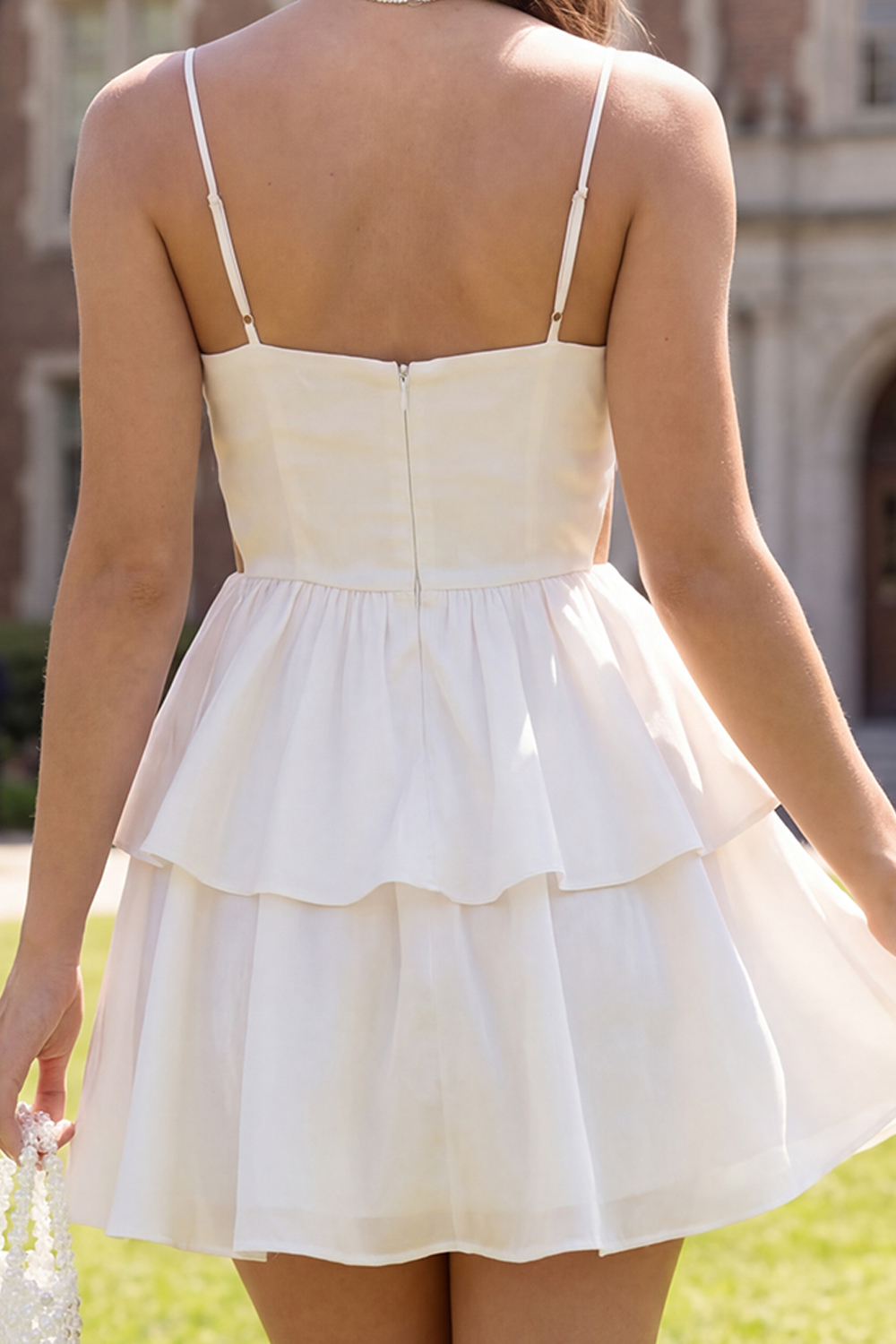 White Spaghetti Straps A Line Short Ruffled Graduation Dress