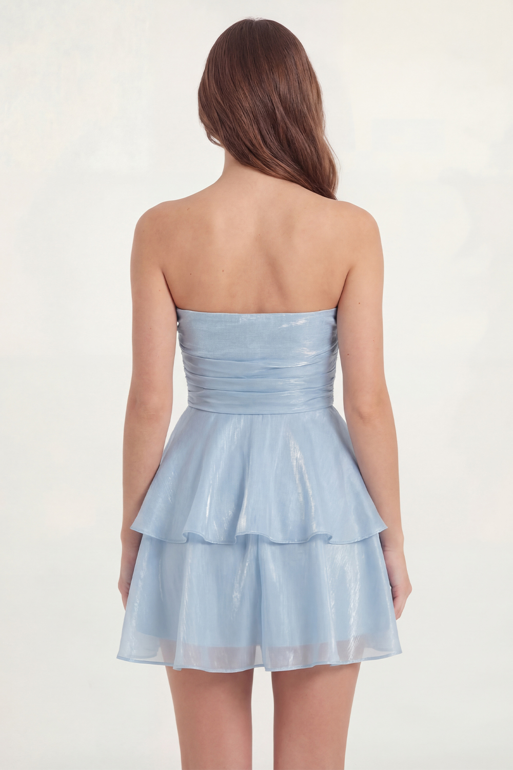 White Ruffled Ruched Strapless Short Graduation Dress