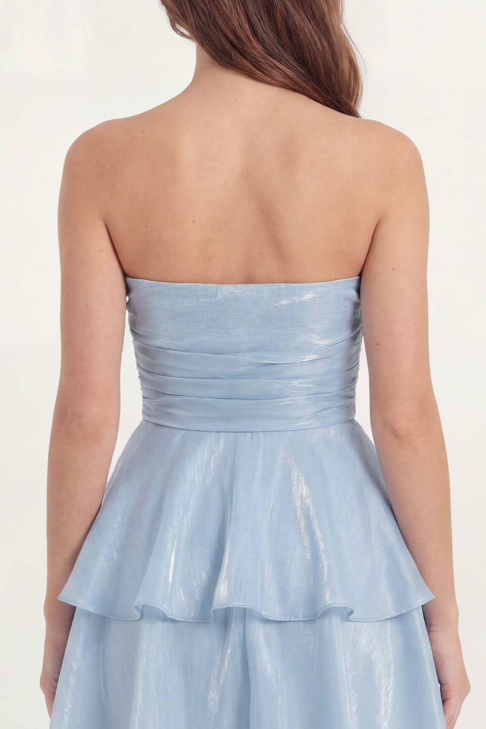 White Ruffled Ruched Strapless Short Graduation Dress