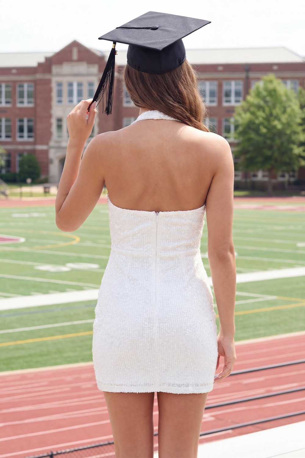 Sparkly White Halter Sequin Short Bodycon Graduation Dress