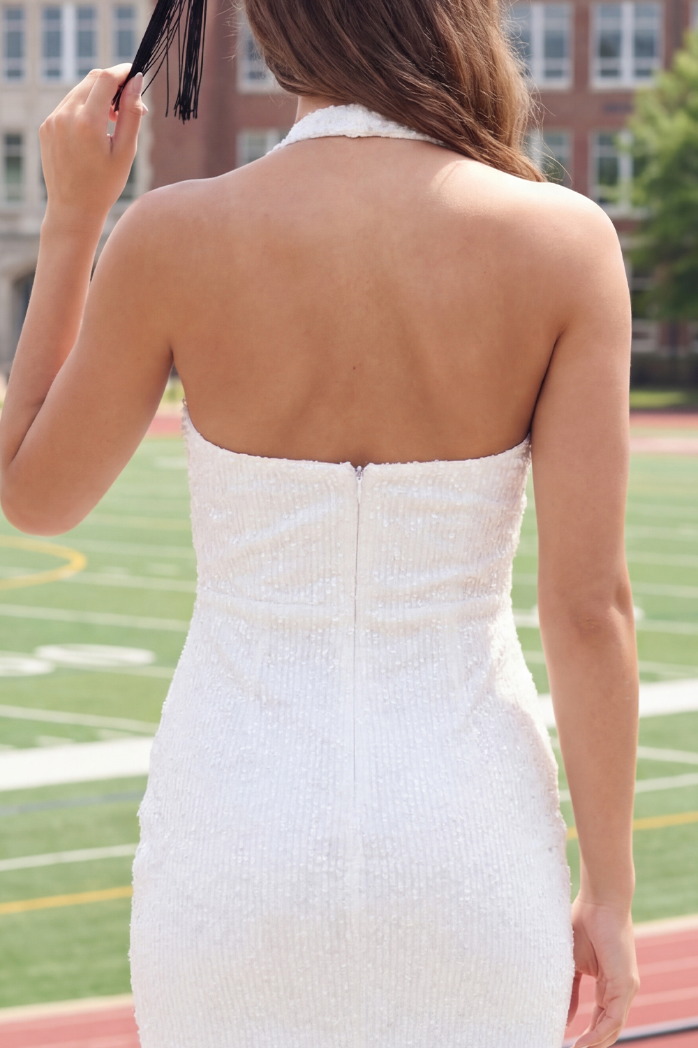 Sparkly White Halter Sequin Short Bodycon Graduation Dress