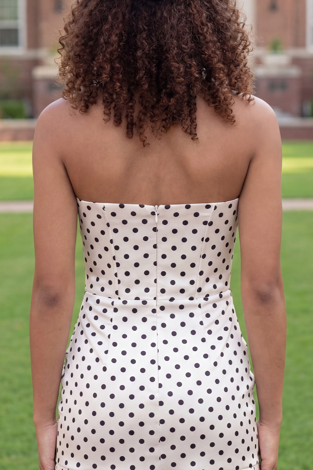 White Black Dot Sweetheart Satin Short Corset Graduation Dress with Ruffles
