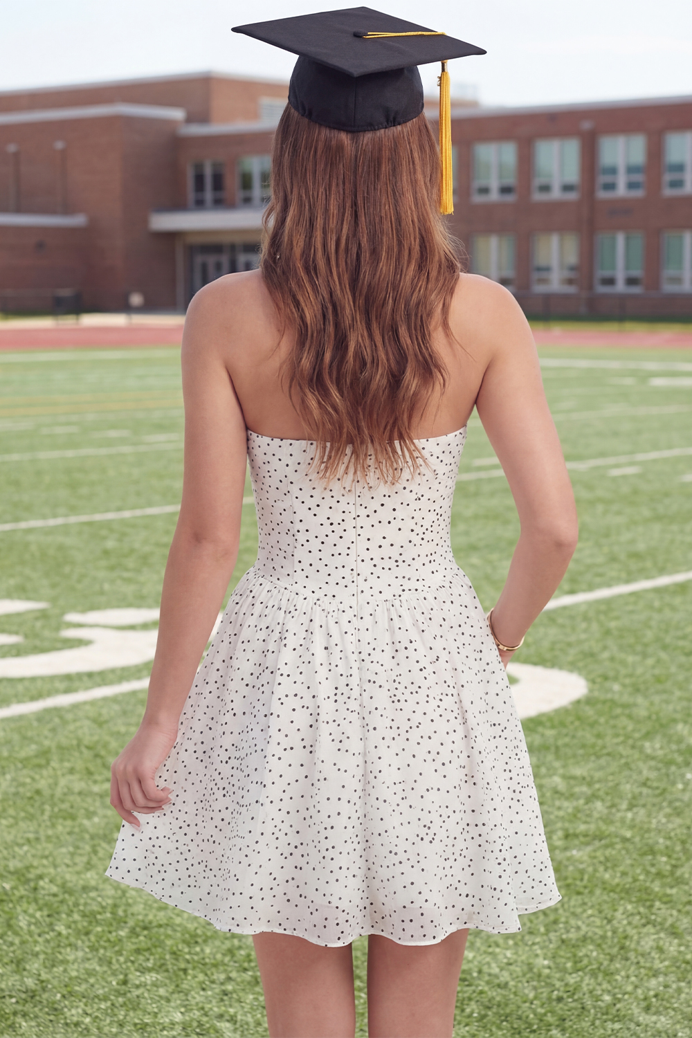 White Black Dot A Line Sweetheart Short Corset Graduation Dress