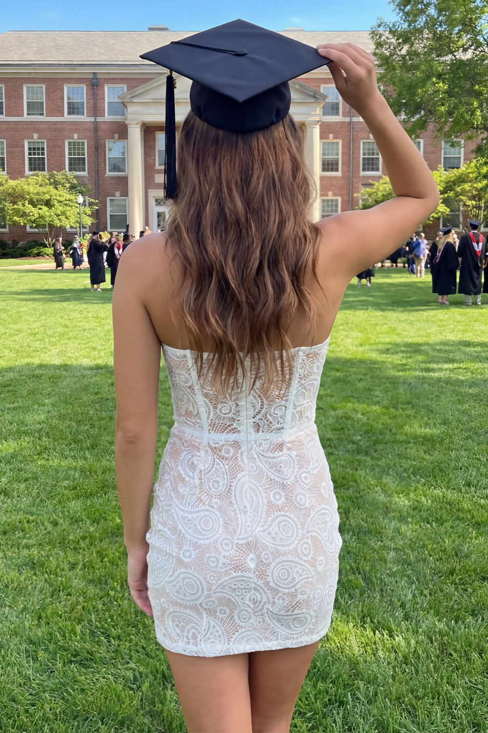 White Strapless Corset Lace Short Graduation Dress