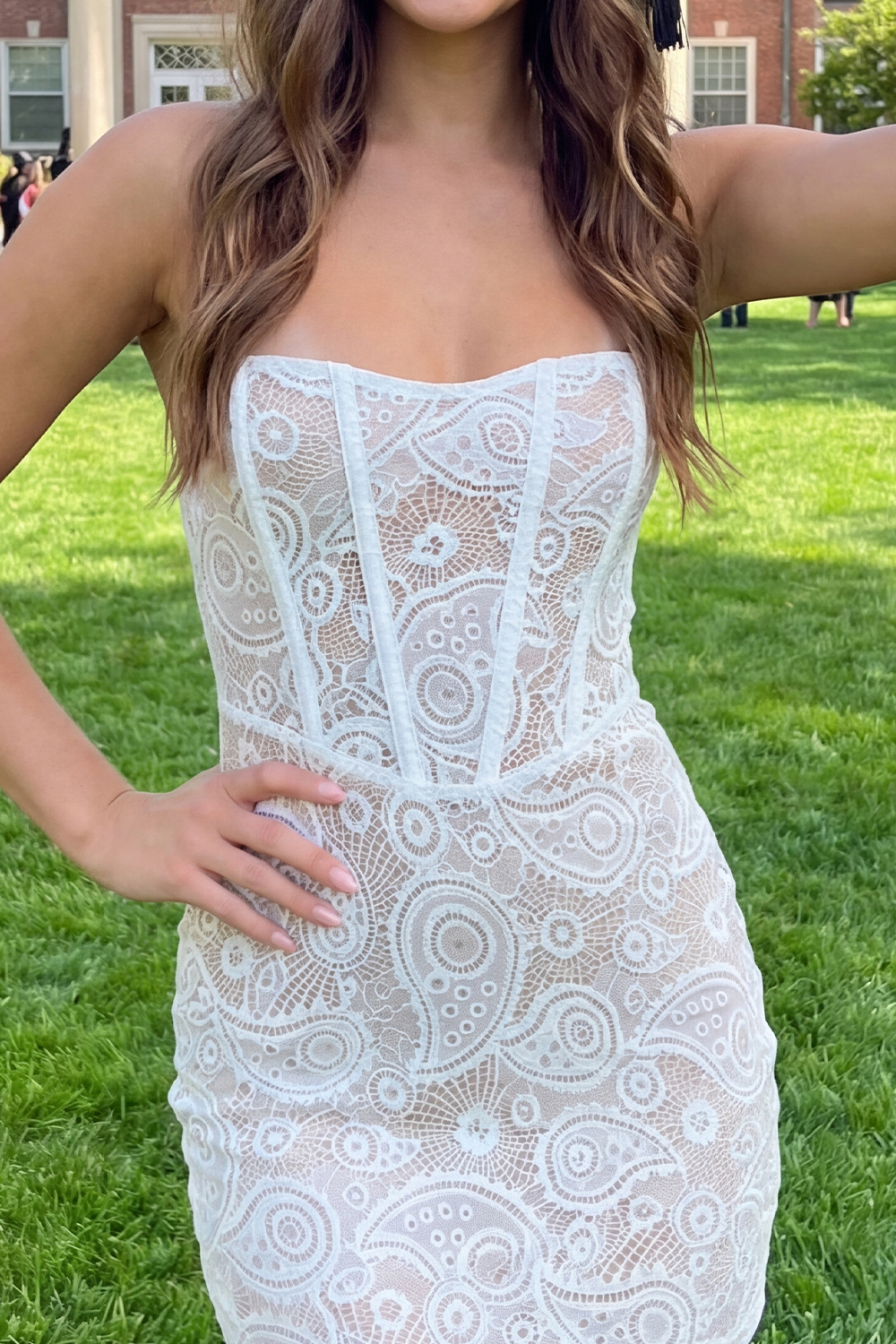 White Strapless Corset Lace Short Graduation Dress