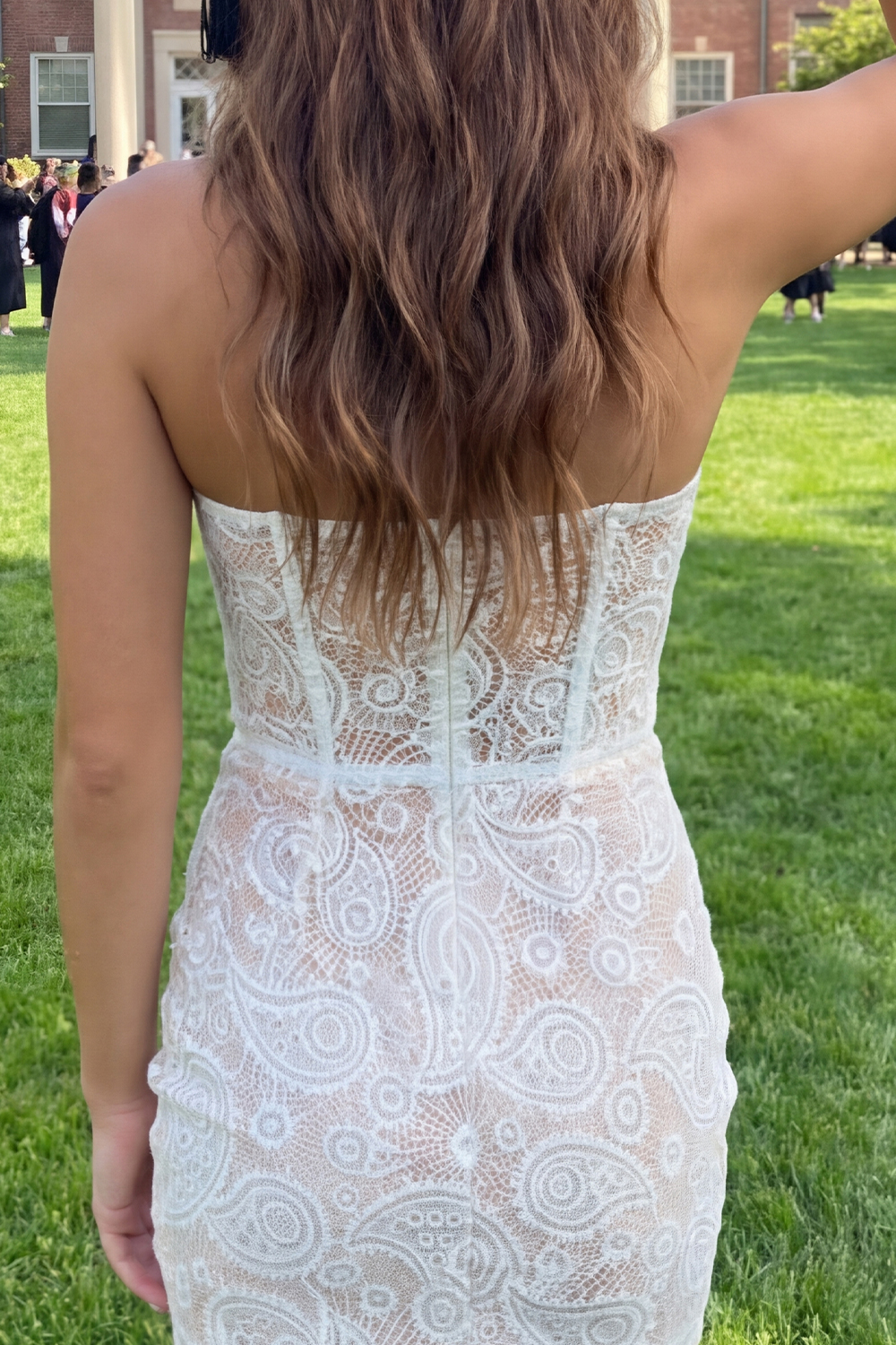 White Strapless Corset Lace Short Graduation Dress