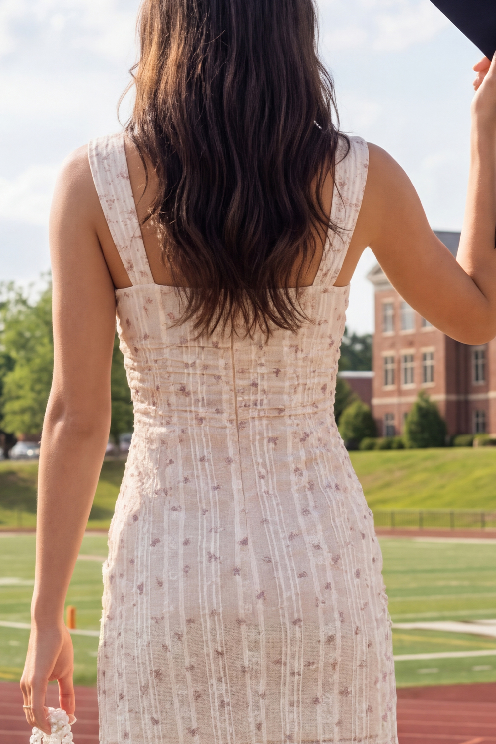 White Bodycon Floral Thick Straps Short Graduation Dress with Slit