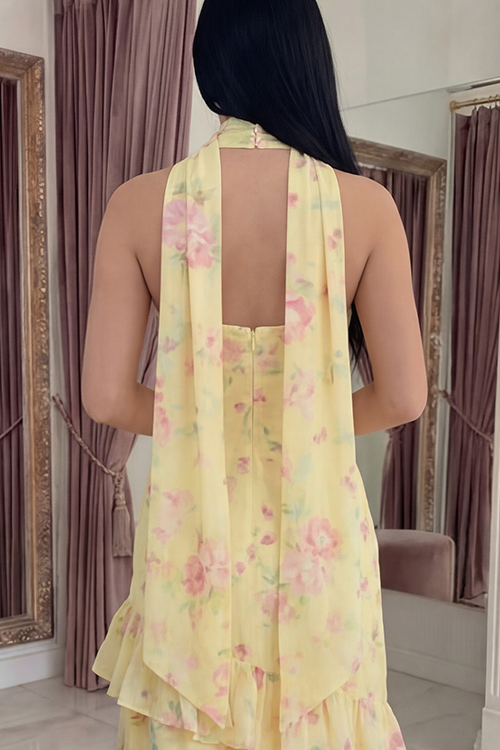 White Pink Flower Mermaid Strapless Long Prom Dress with Ruffles