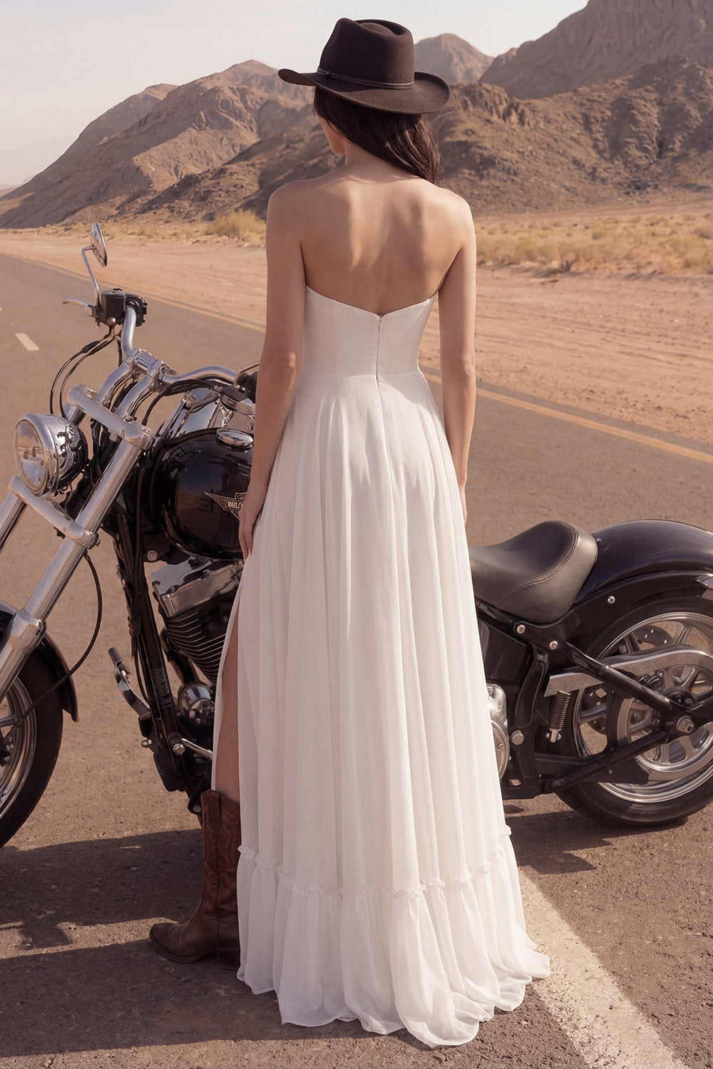 Ivory Strapless A Line Long Graduation Dress with Slit