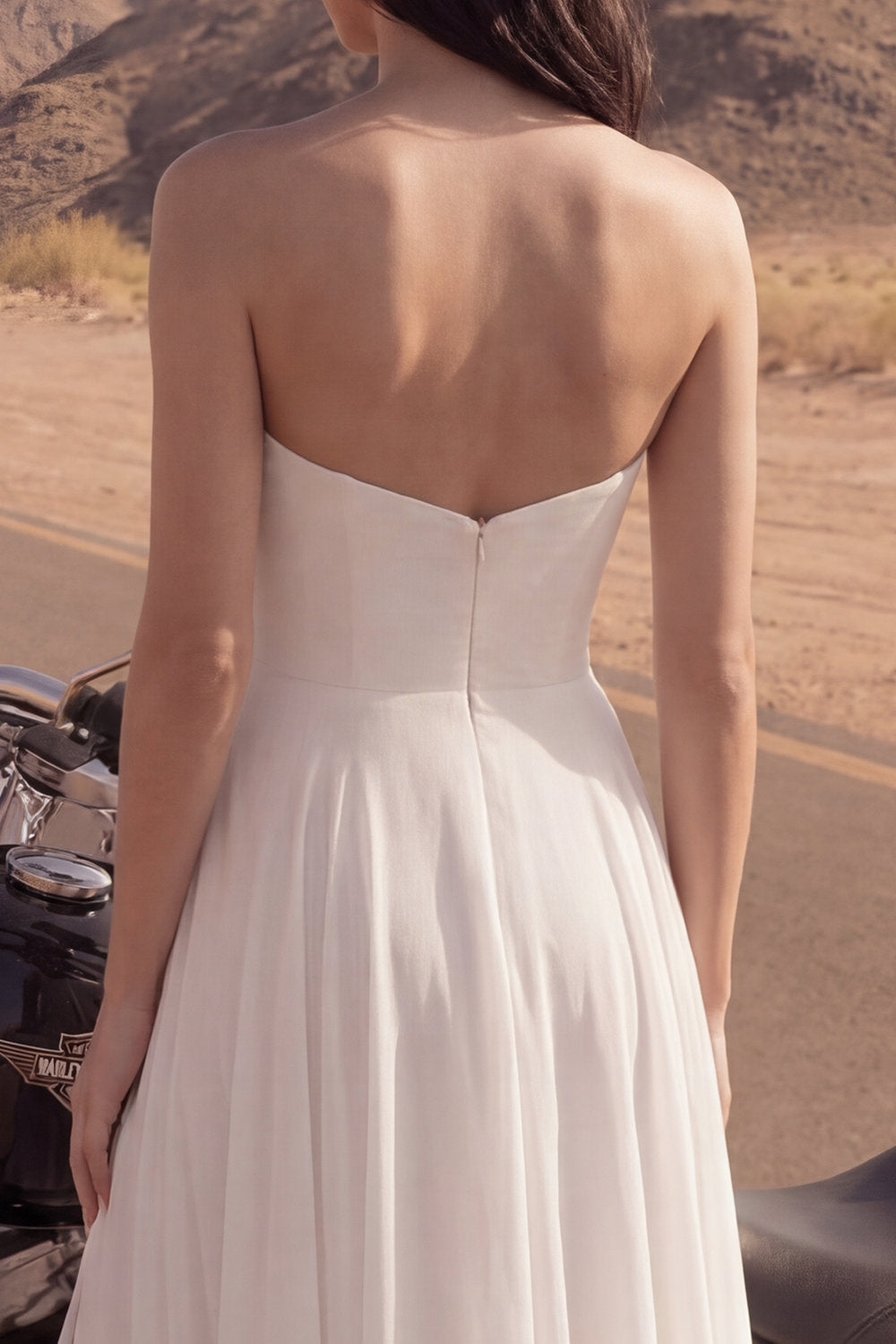 Ivory Strapless A Line Long Graduation Dress with Slit