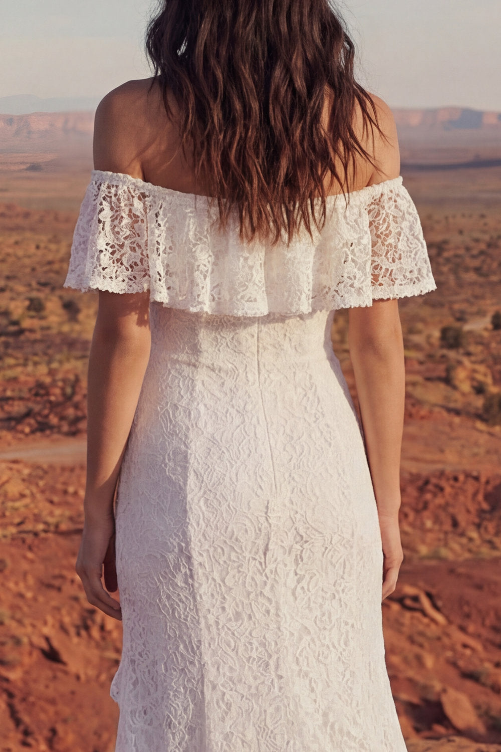 Ivory Floral Mermaid Boho Long Graduation Dress with Ruffles