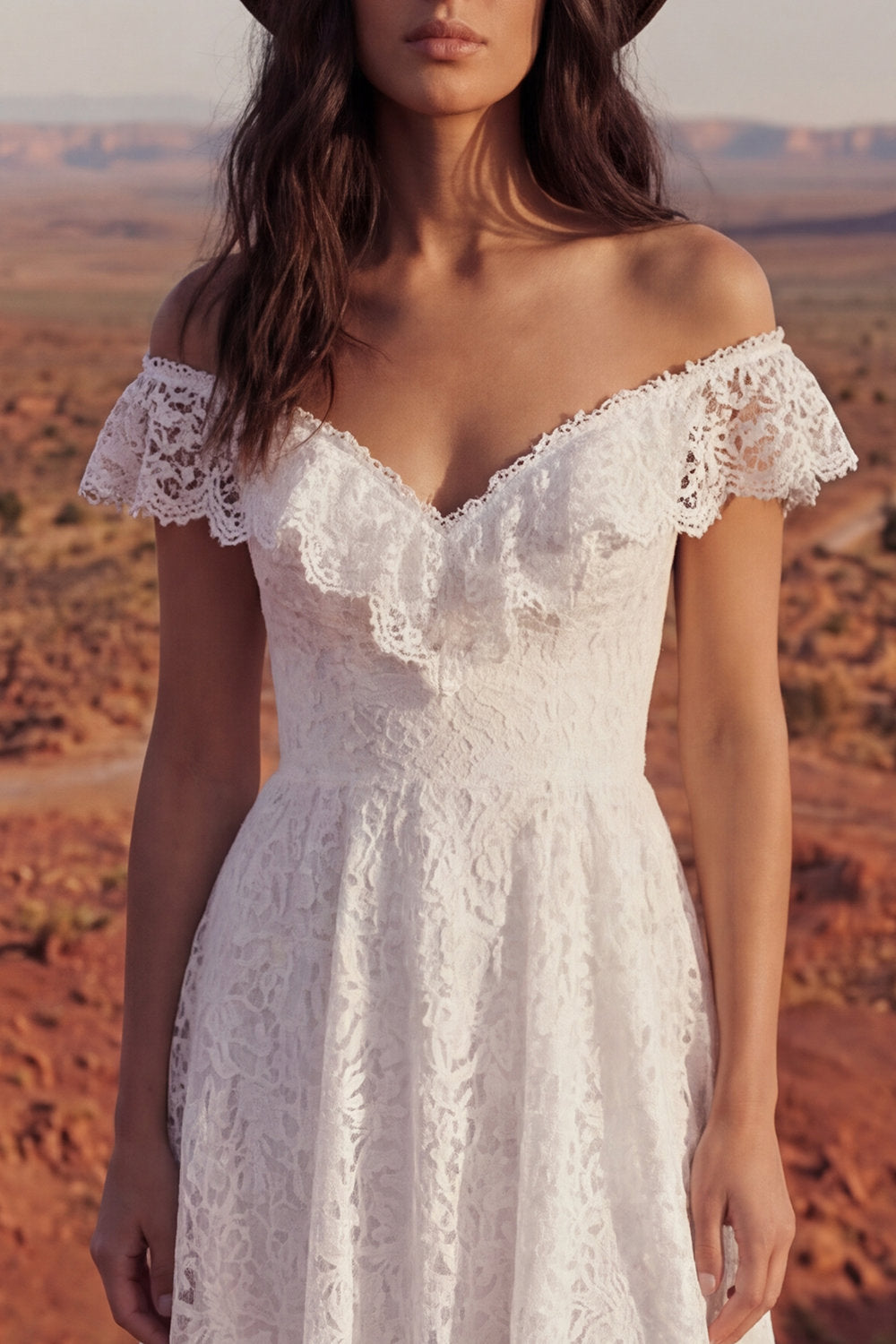 Ivory High Low Floral A Line Lace Boho Graduation Dress