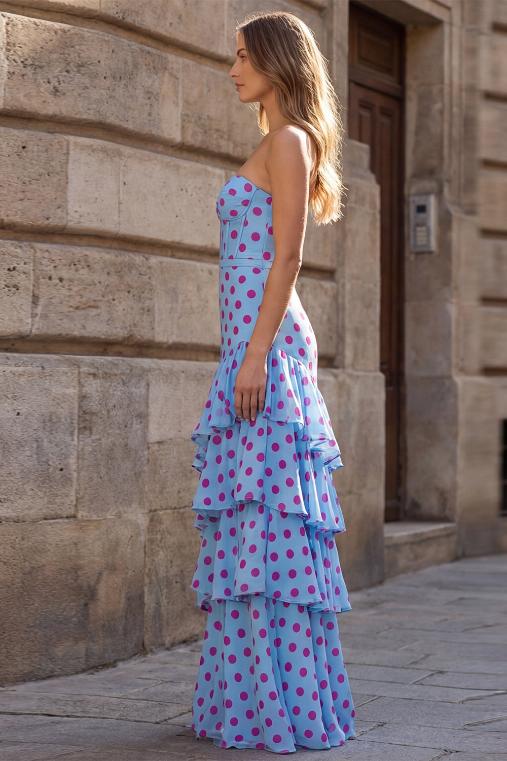 Corset Strapless Black A Line Long Prom Dress with Ruffles