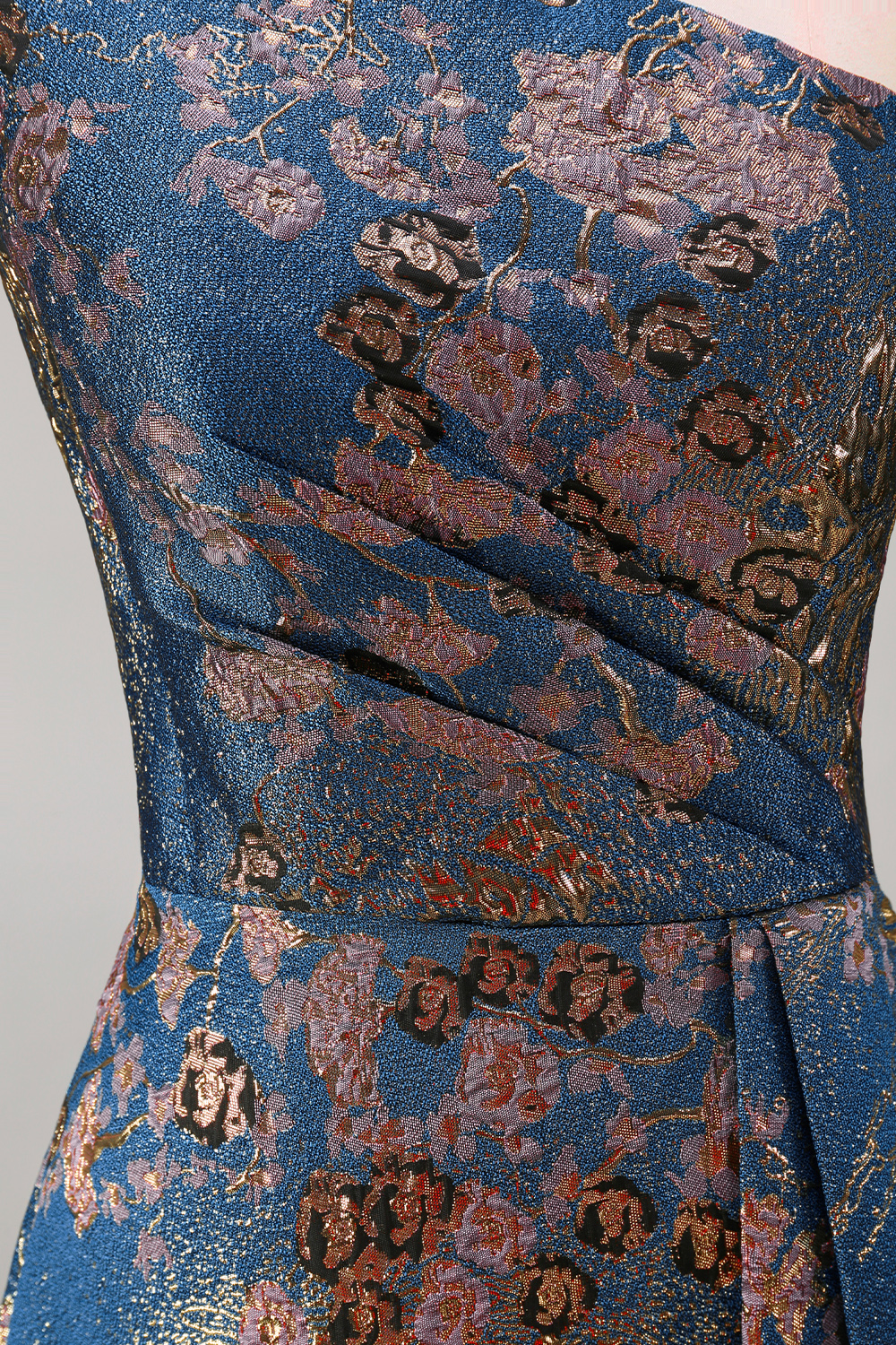 Peacock Blue One Shoulder Floral A Line Asymmetrical Floral Prom Dress