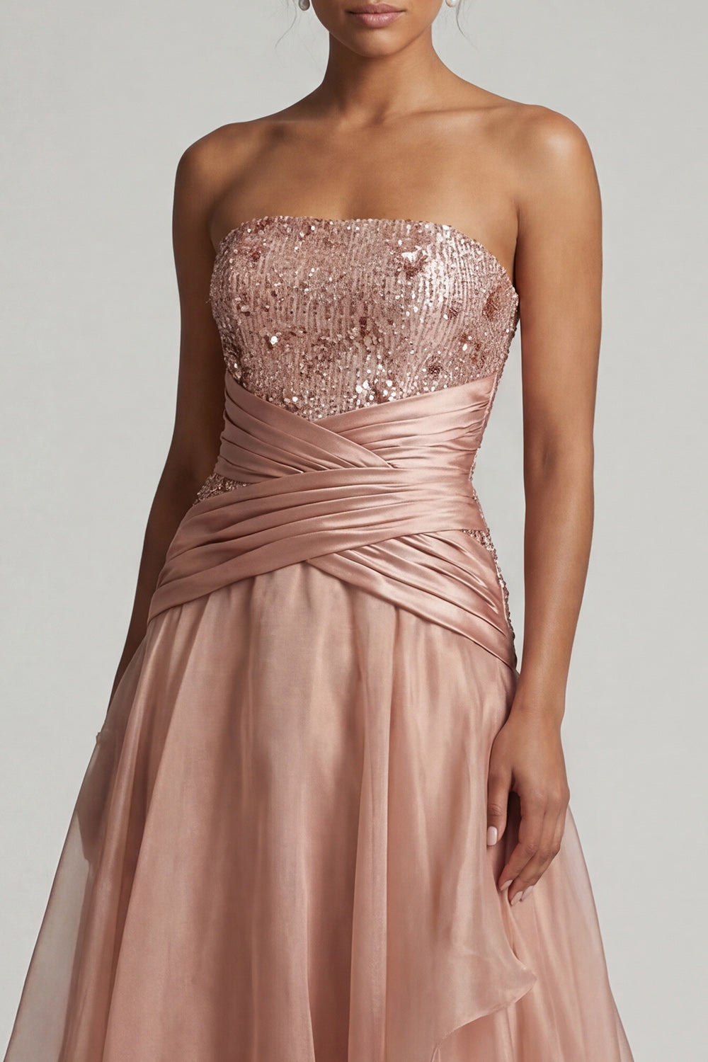 A Line Dusty Rose Beaded Long Prom Dress with Ruffles