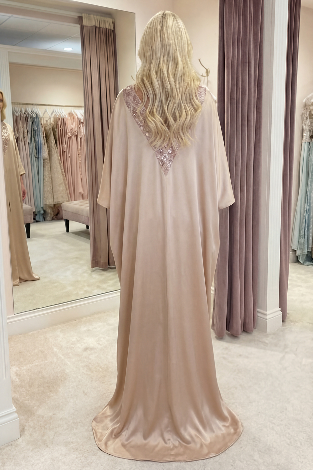 Sparkly Champagne Sequin Long Satin Halter Gala Dress with Slit