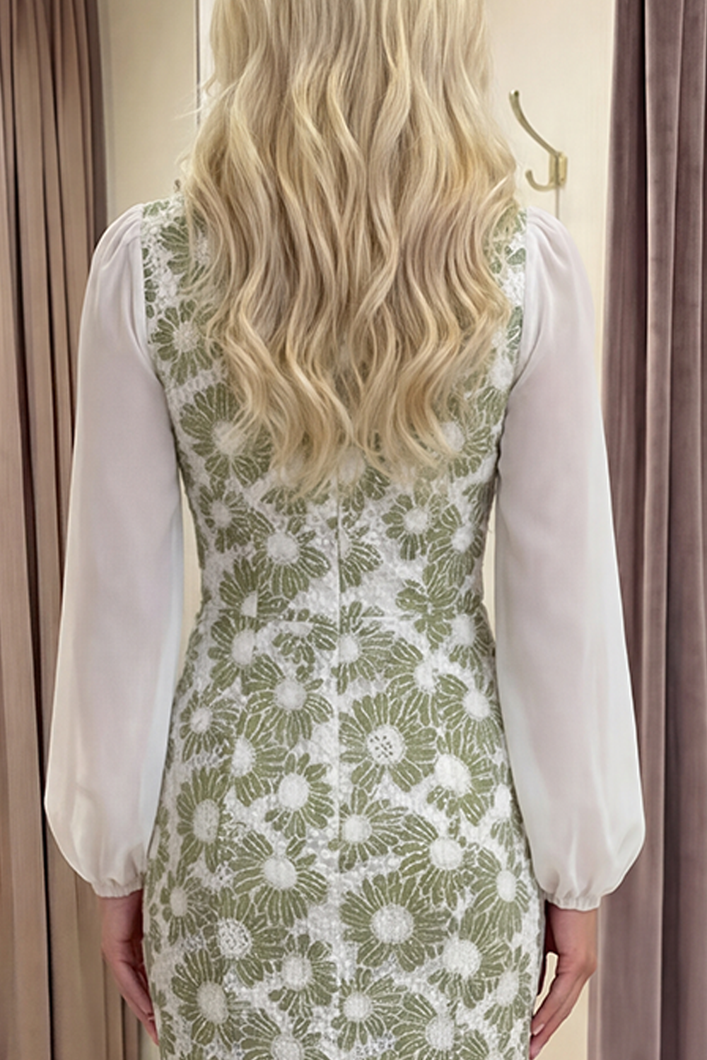 Green Floral Long Sleeves Mermaid Gala Dress with Slit