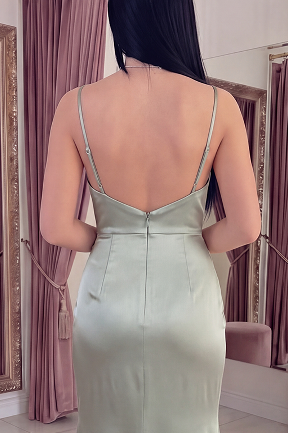 Sparkly Light Green Satin Long Mermaid Sequin Gala Dress with Cape