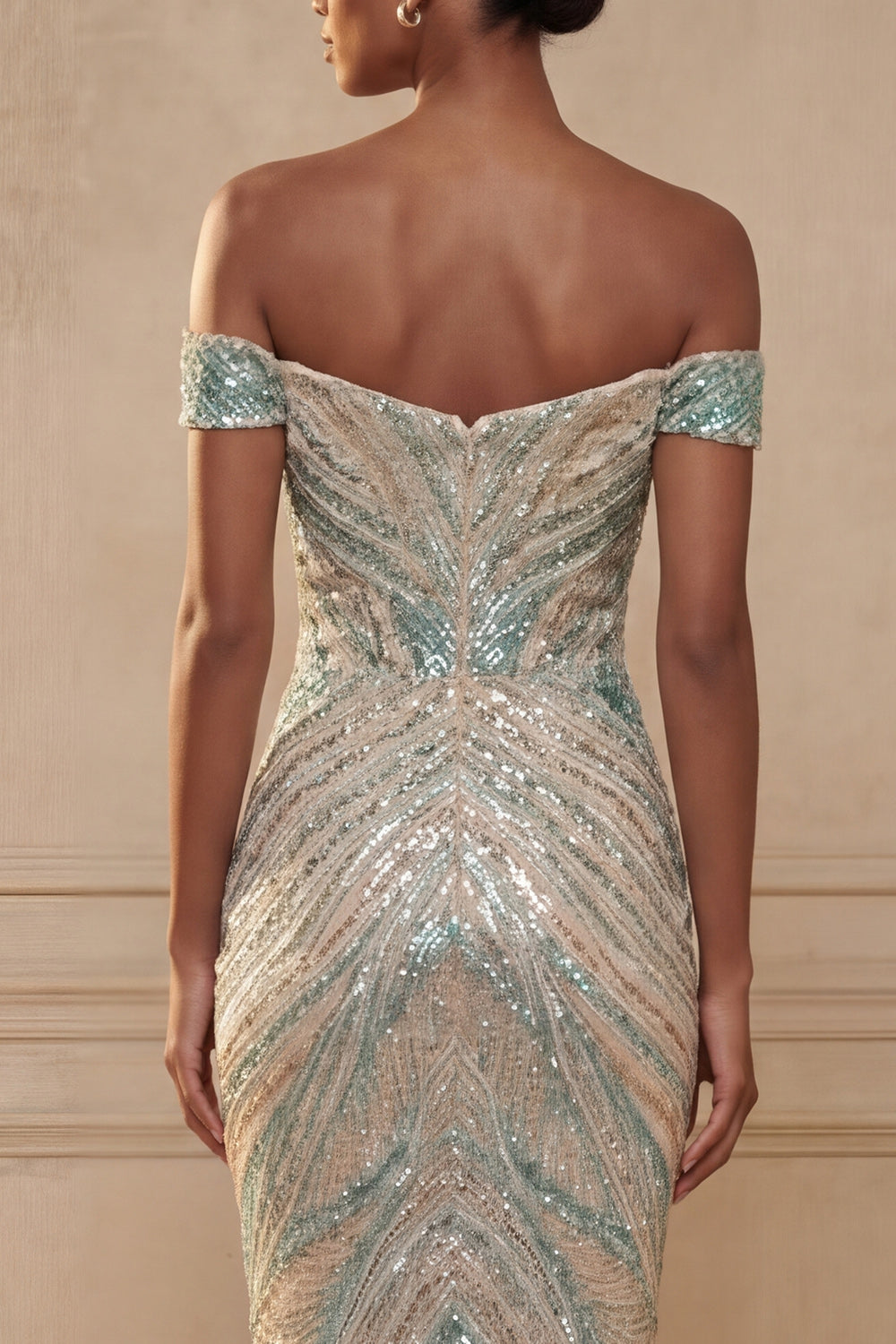 Sparkly Blue Mermaid Beaded Off the Shoulder Long Prom Dress