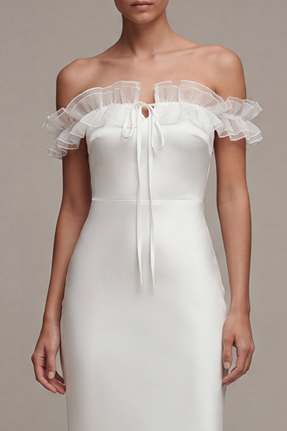 Sheath White Off the Shoulder Long Graduation Dress with Ruffles