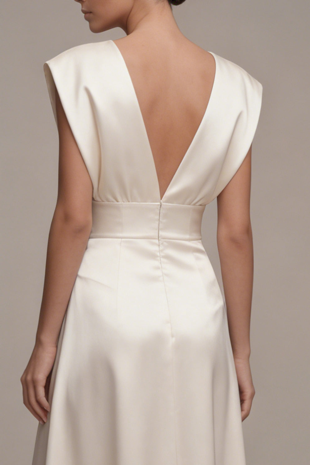 Simple A Line V-Neck Long Ivory Graduation Dress