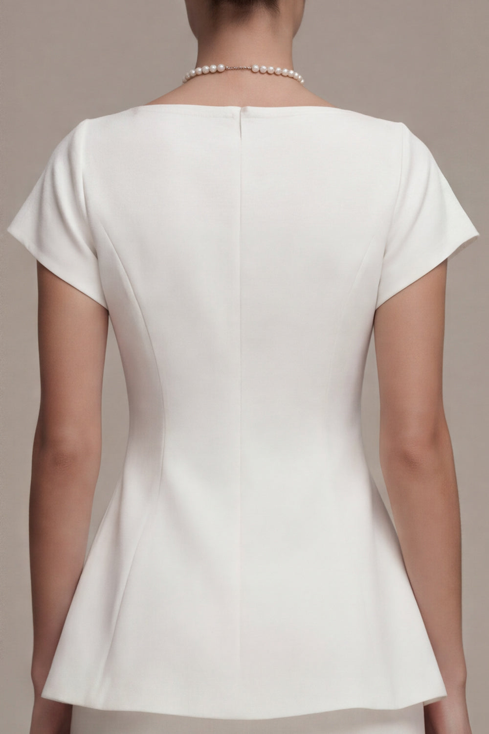 White 2 Piece Short Sleeves Bateau Neck Graduation Dress