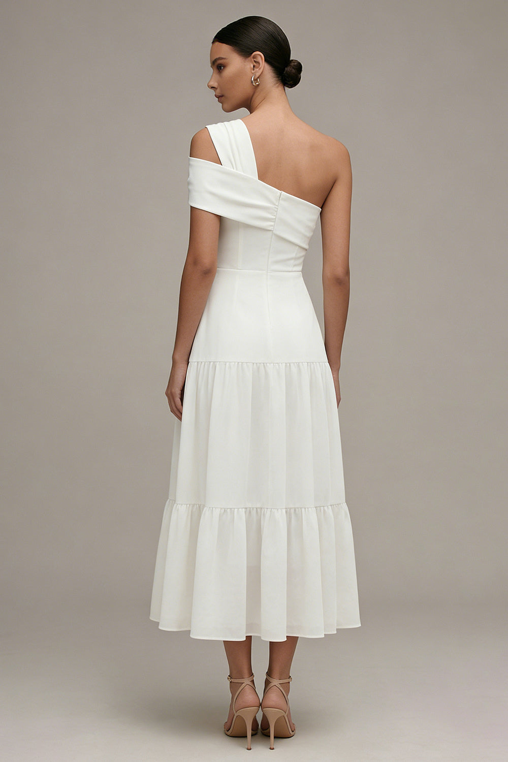 White One Shoulder Long A Line Graduation Dress