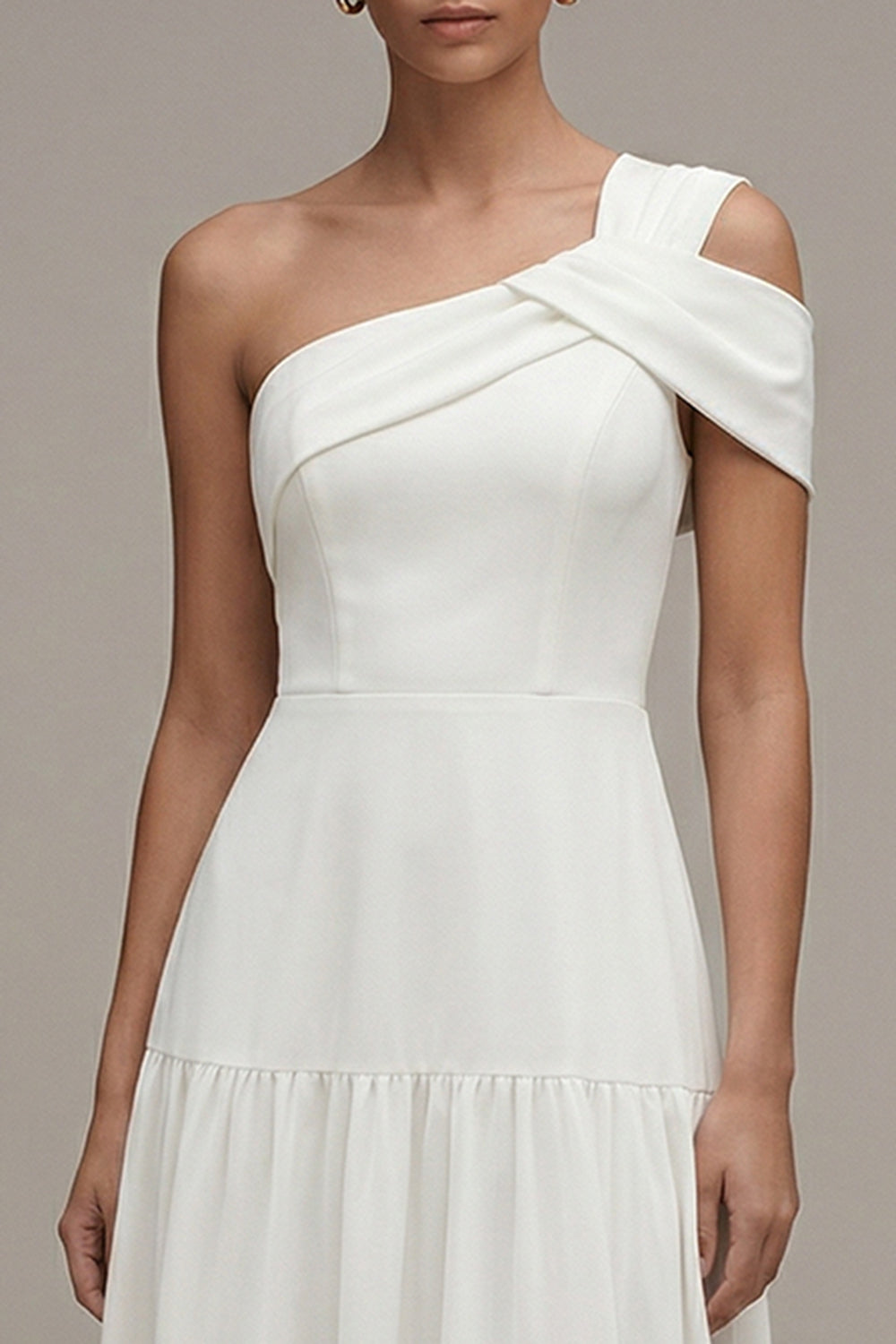 White One Shoulder Long A Line Graduation Dress