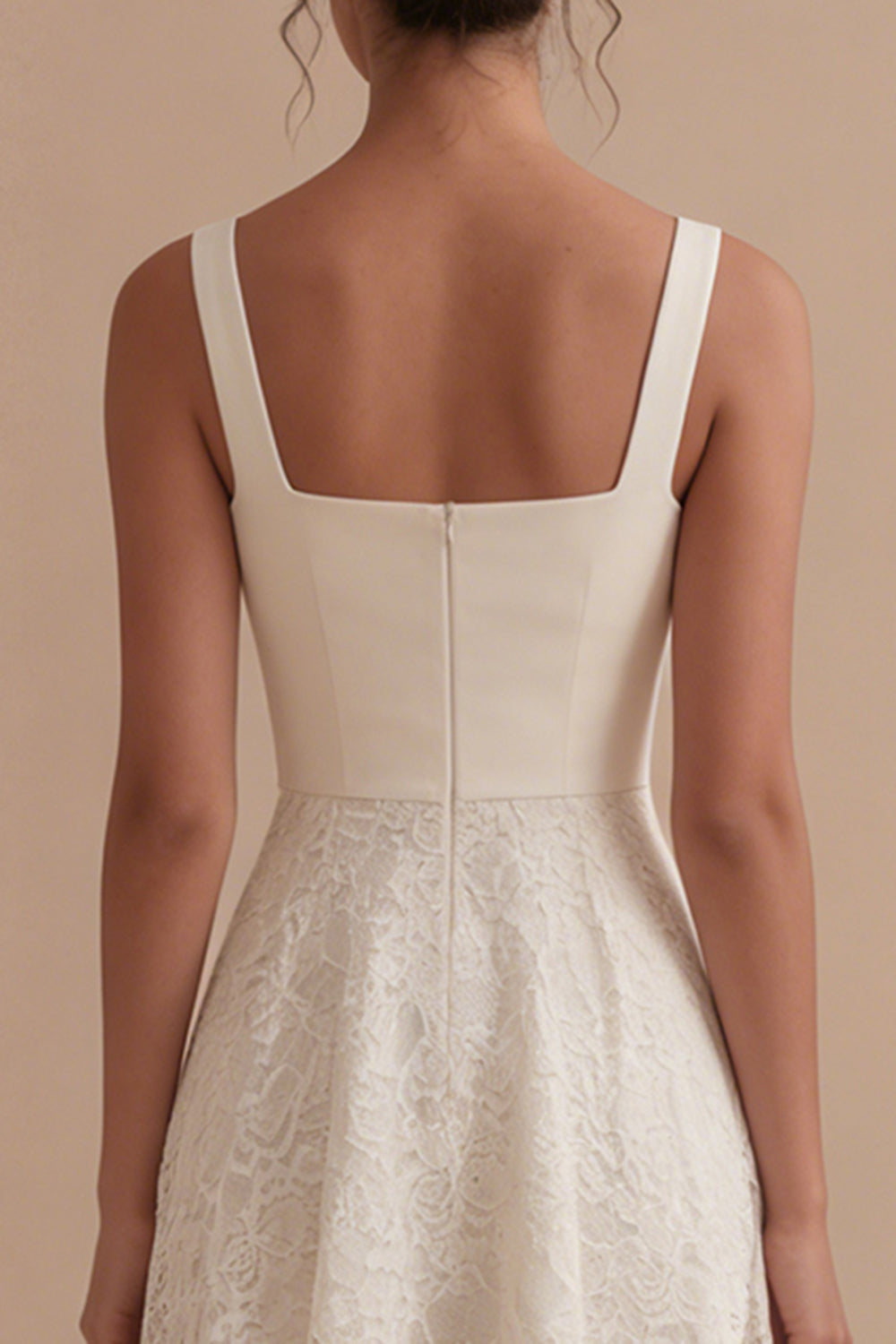 Square Neck Ivory Floral A Line Long Boho Lace Graduation Dress