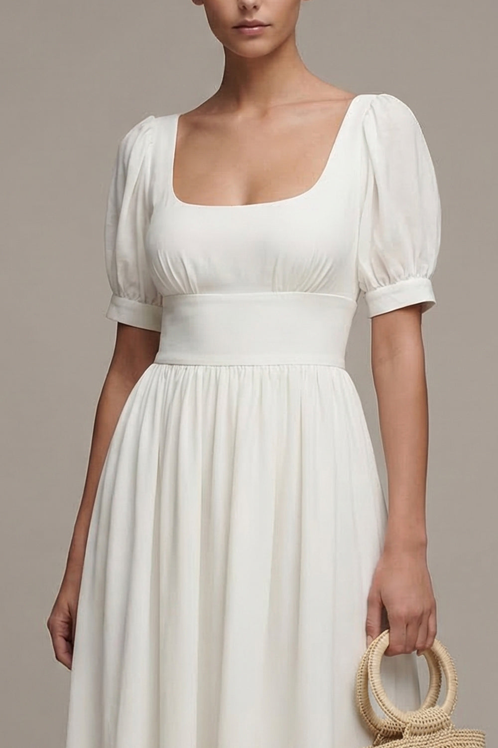 White Long A Line Graduation Dress with Sleeves