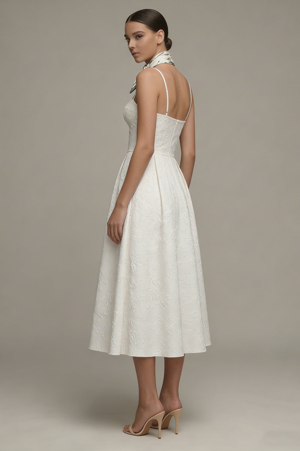 Floral Spaghetti Straps Ivory A Line Corset Long Boho Graduation  Dress