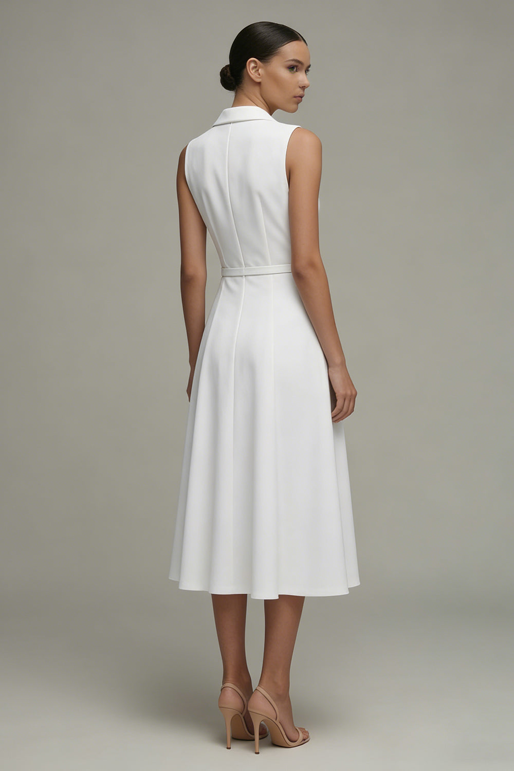 Simple White Midi A Line Shawl Lapel Graduation Dress