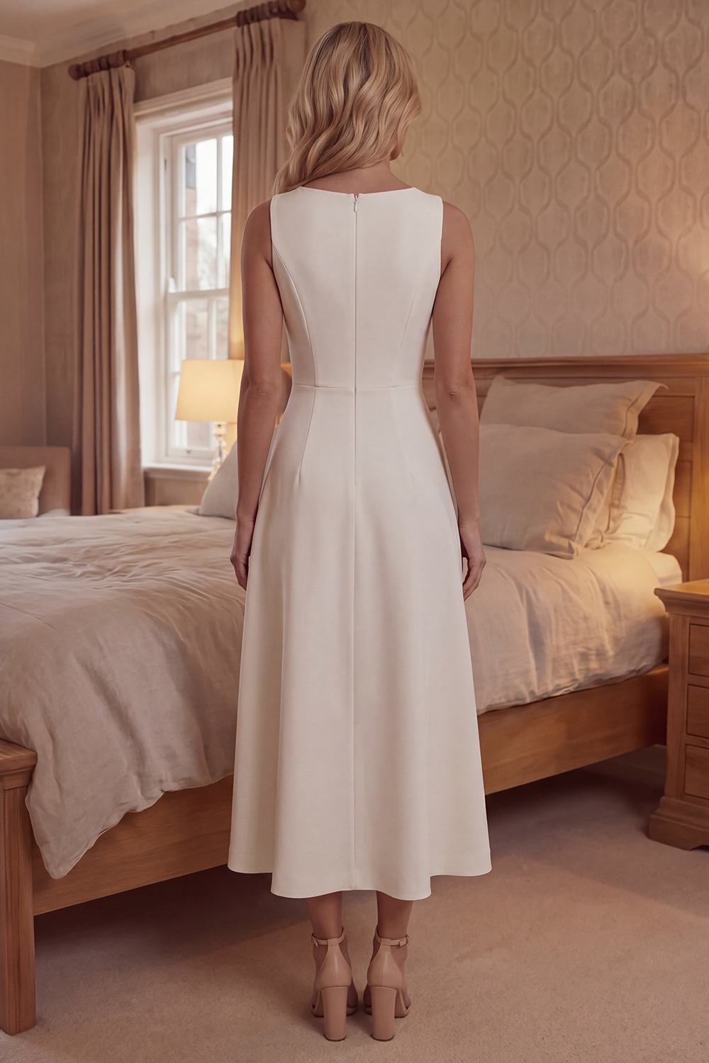Simple White A Line Round Neck Long Graduation Dress