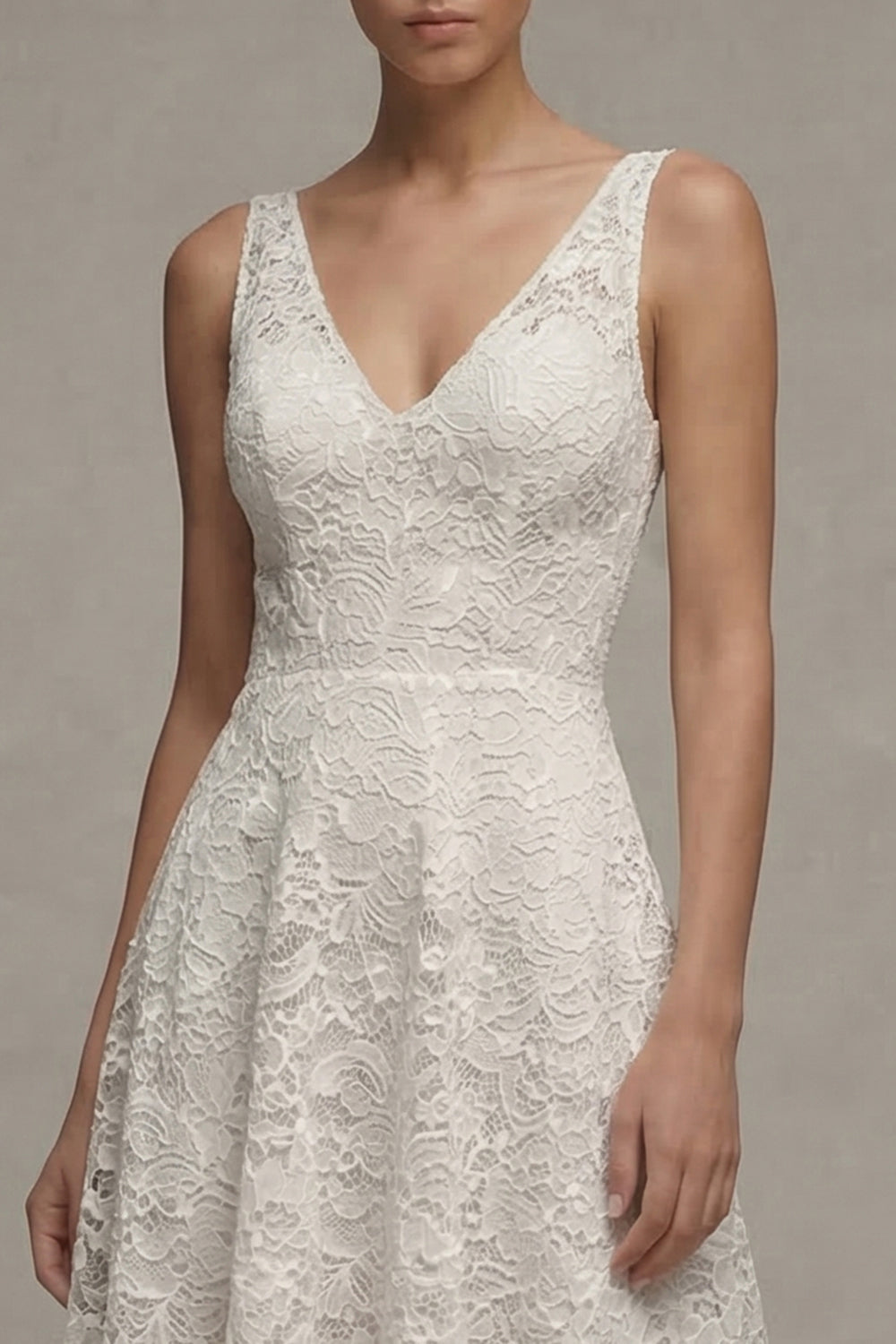 Floral V-Neck Ivory A Line Long Boho Lace Graduation Dress