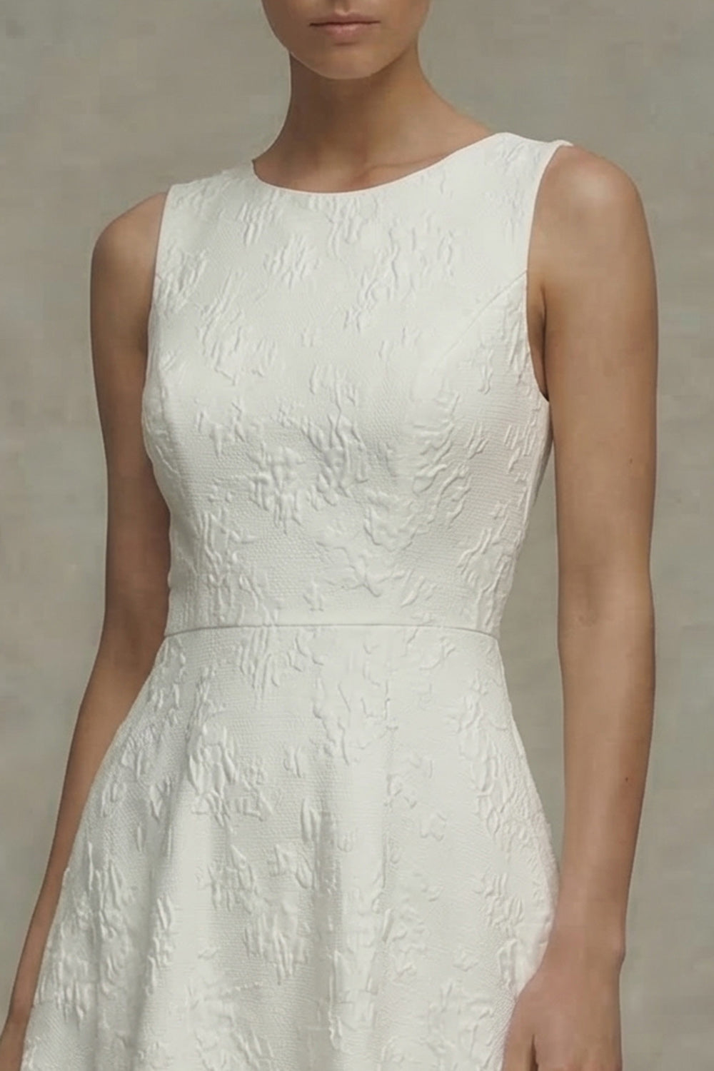 Floral Round Neck Long White A Line Boho Graduation Dress