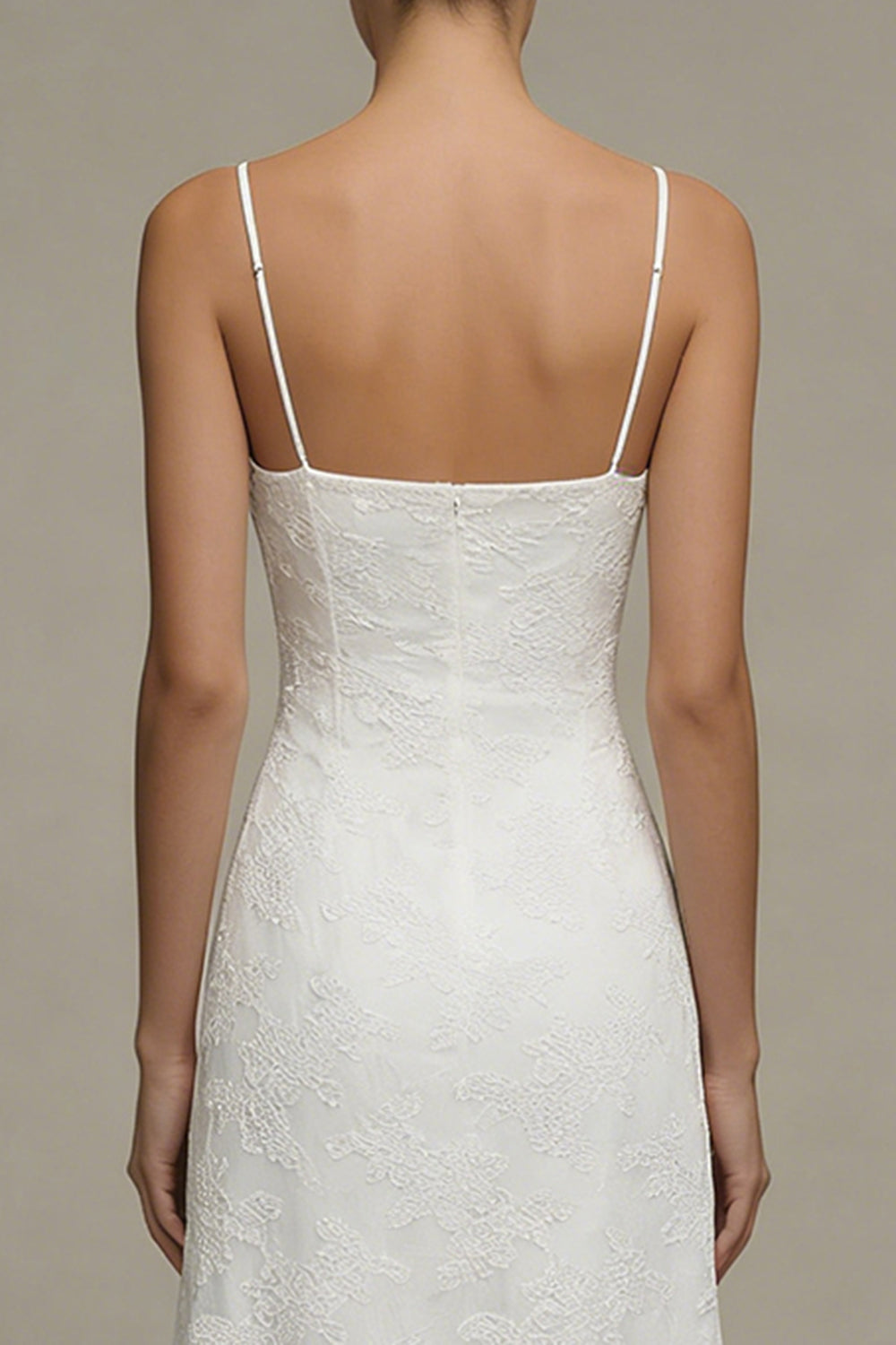 White Lace A Line Floral Spaghetti Straps Midi Graduation Dress