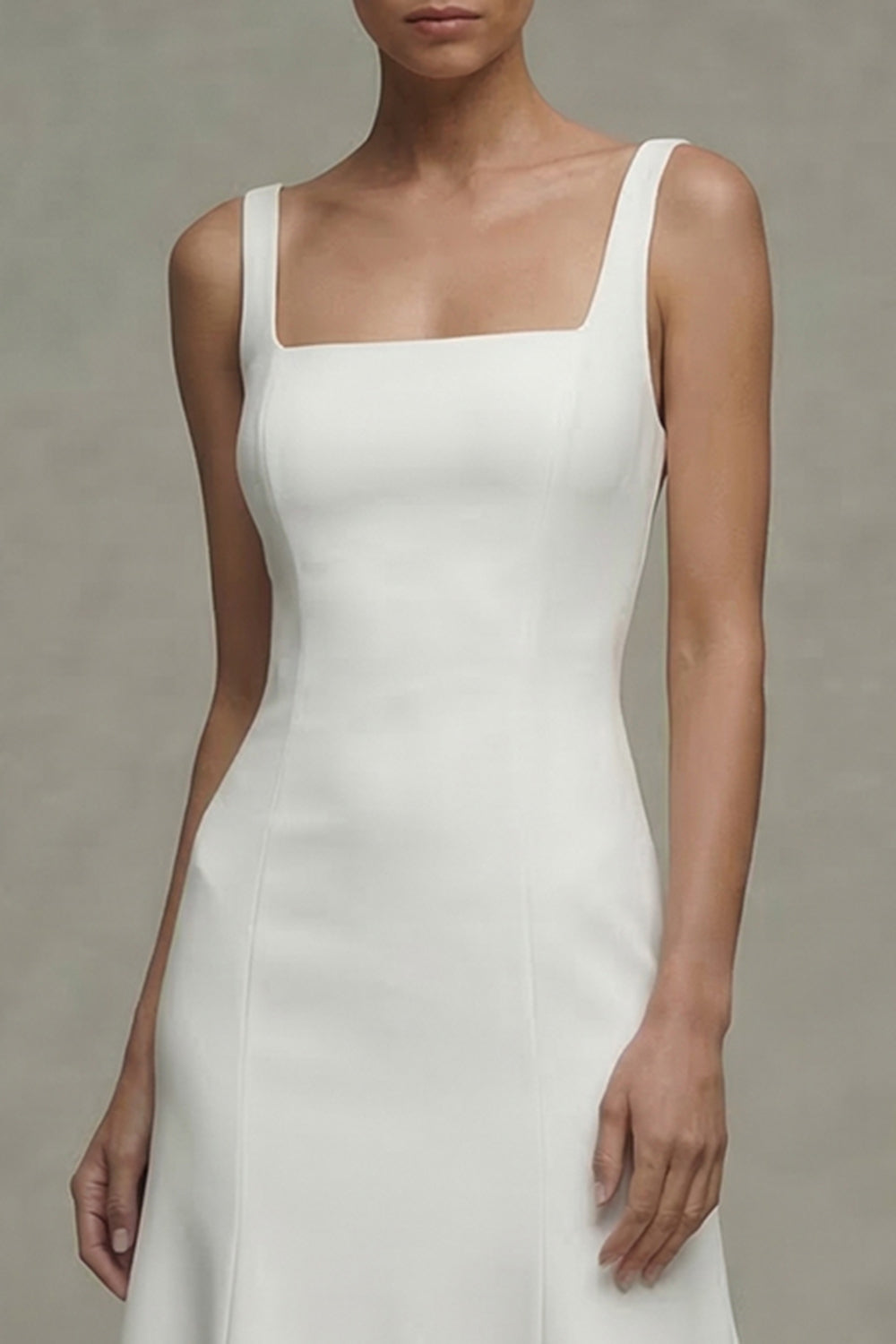 White Square Neck Midi A Line Beach Graduation Dress