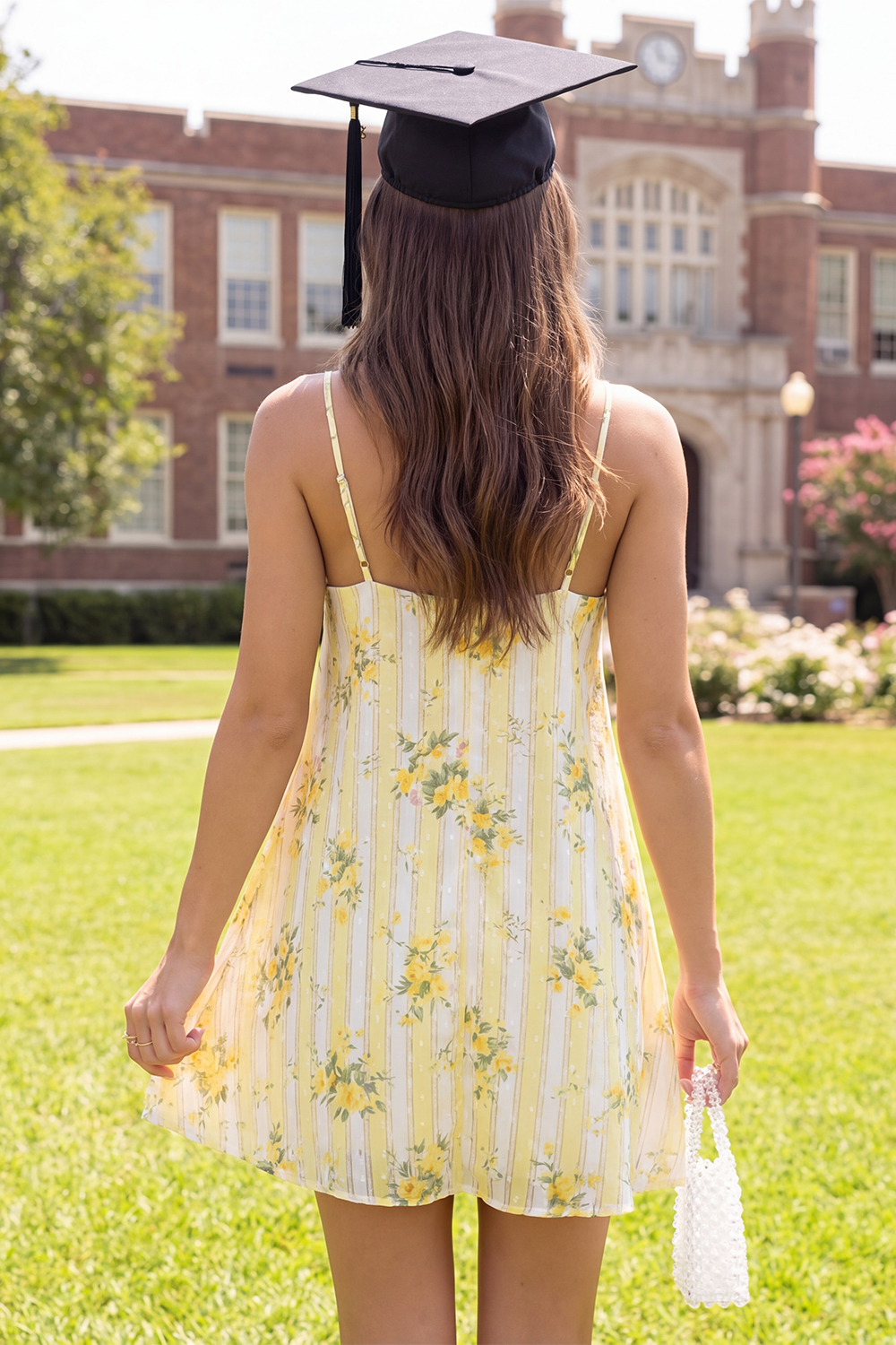 Butter Yellow Spaghetti Straps A Line Floral Short Graduation Dress