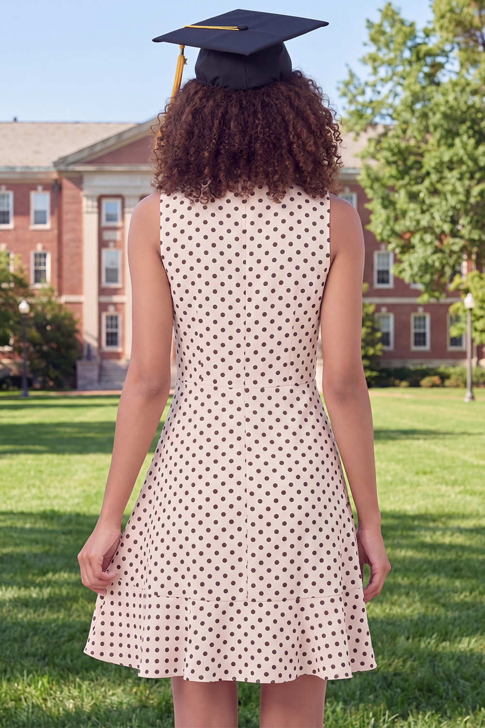 Black and White Polka Dots Short A Line V-Neck Graduation Dress with Ruffles