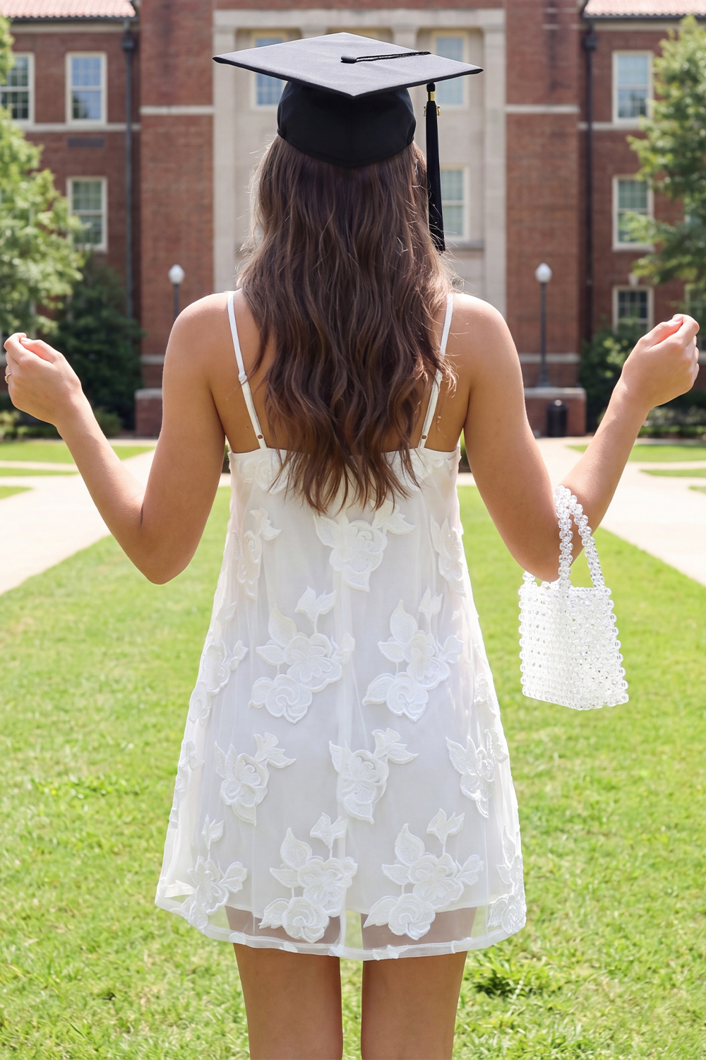 White Short Floral A Line Spaghetti Straps Graduation Dress