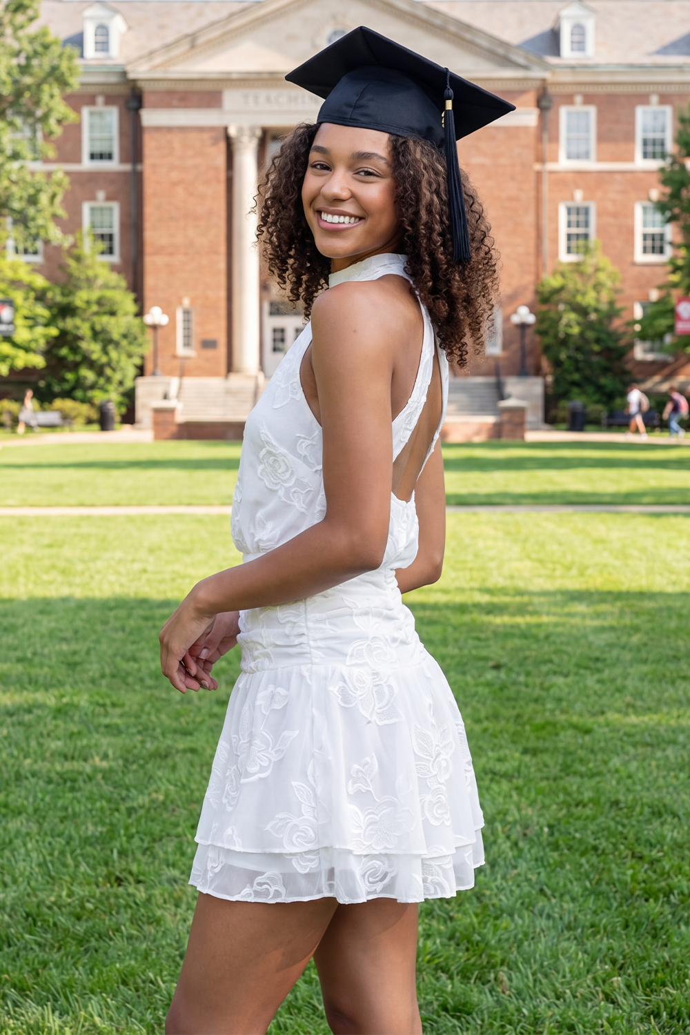 White High Neck Floral Short A Line Open Back Graduation Dress with Ruffles