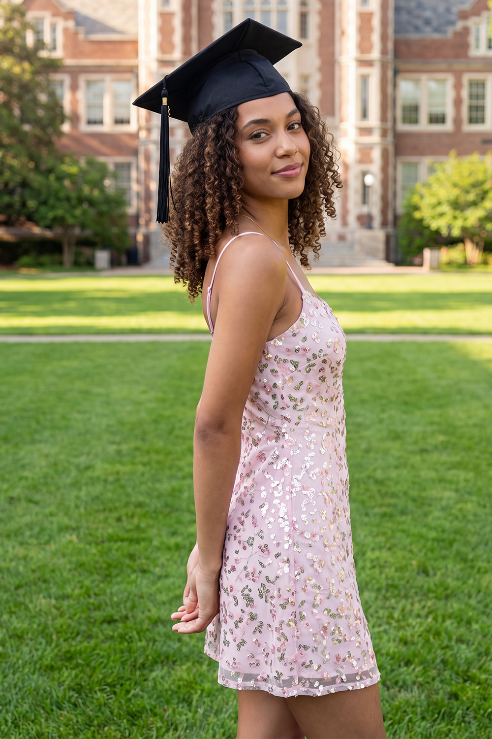 Sparkly Pink Floral Spaghetti Straps Short A Line Sequin Graduation Dress
