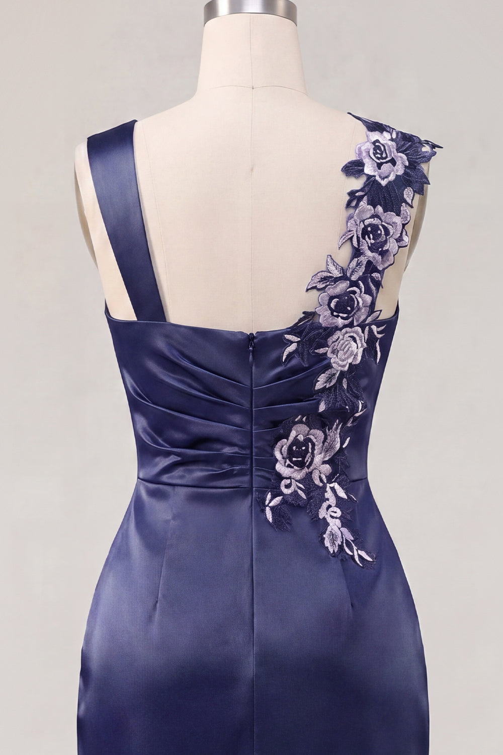 Navy Floral Thick Straps Ruched Tight Short Homecoming Dress