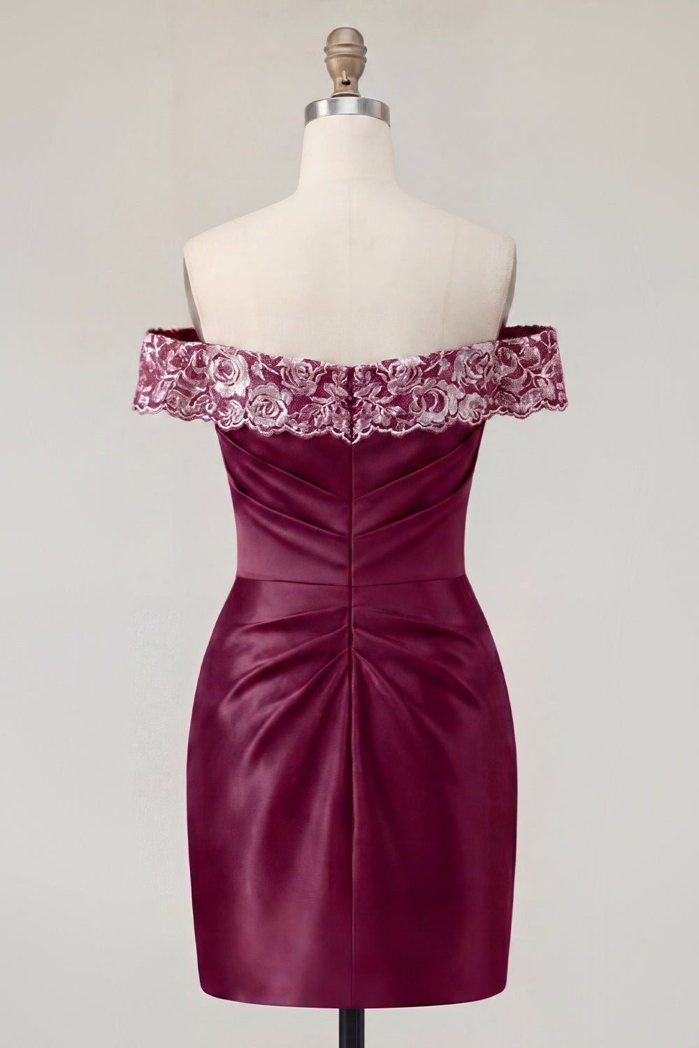 Burgundy Off the Shoulder Floral Ruched Tight Short Homecoming Dress