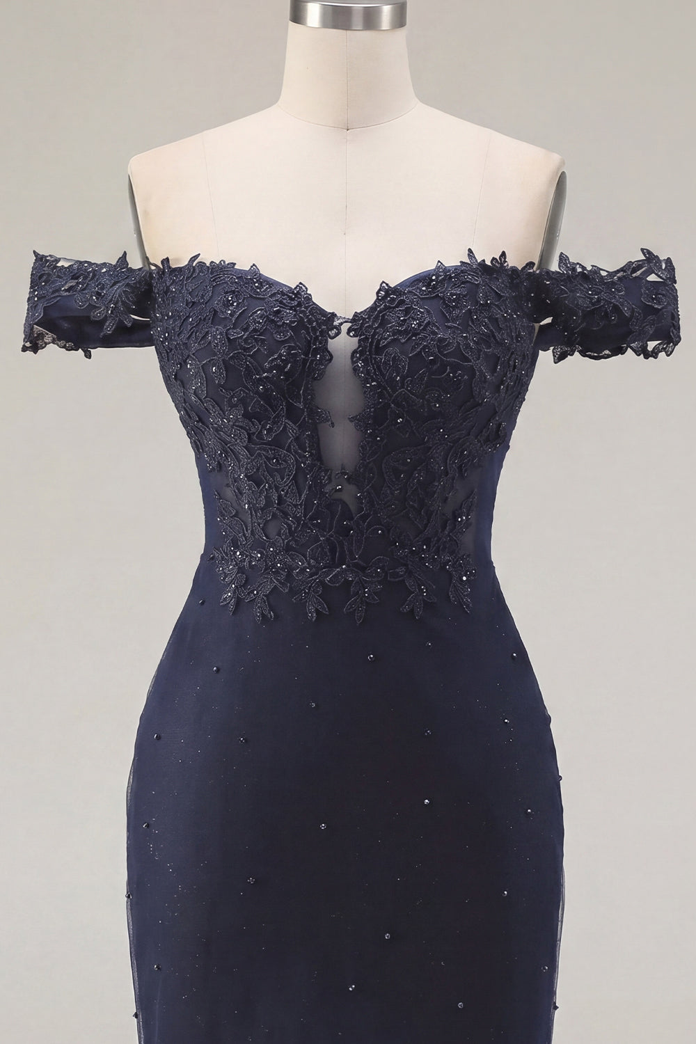 Sparkly Navy Short Tight Off the Shoulder Homecoming Dress with Beading