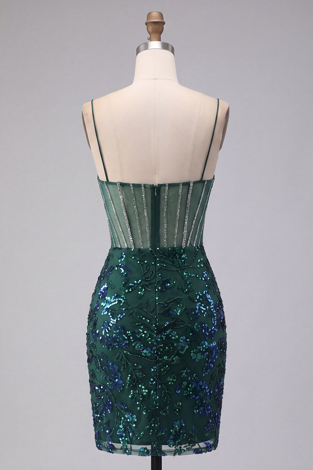 Sparkly Dark Green Floral Tight Short Corset Homecoming Dress with Beading