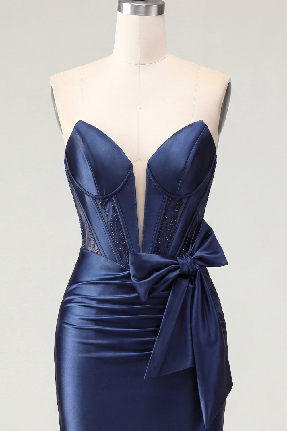 Sparkly Navy Short Basque Waist Beaded Tight Corset Homecoming Dress with Bow