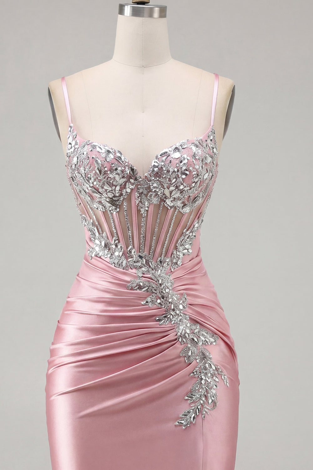 Sparkly Blush Short Corset Spaghetti Straps Tight Homecoming Dress with Beading