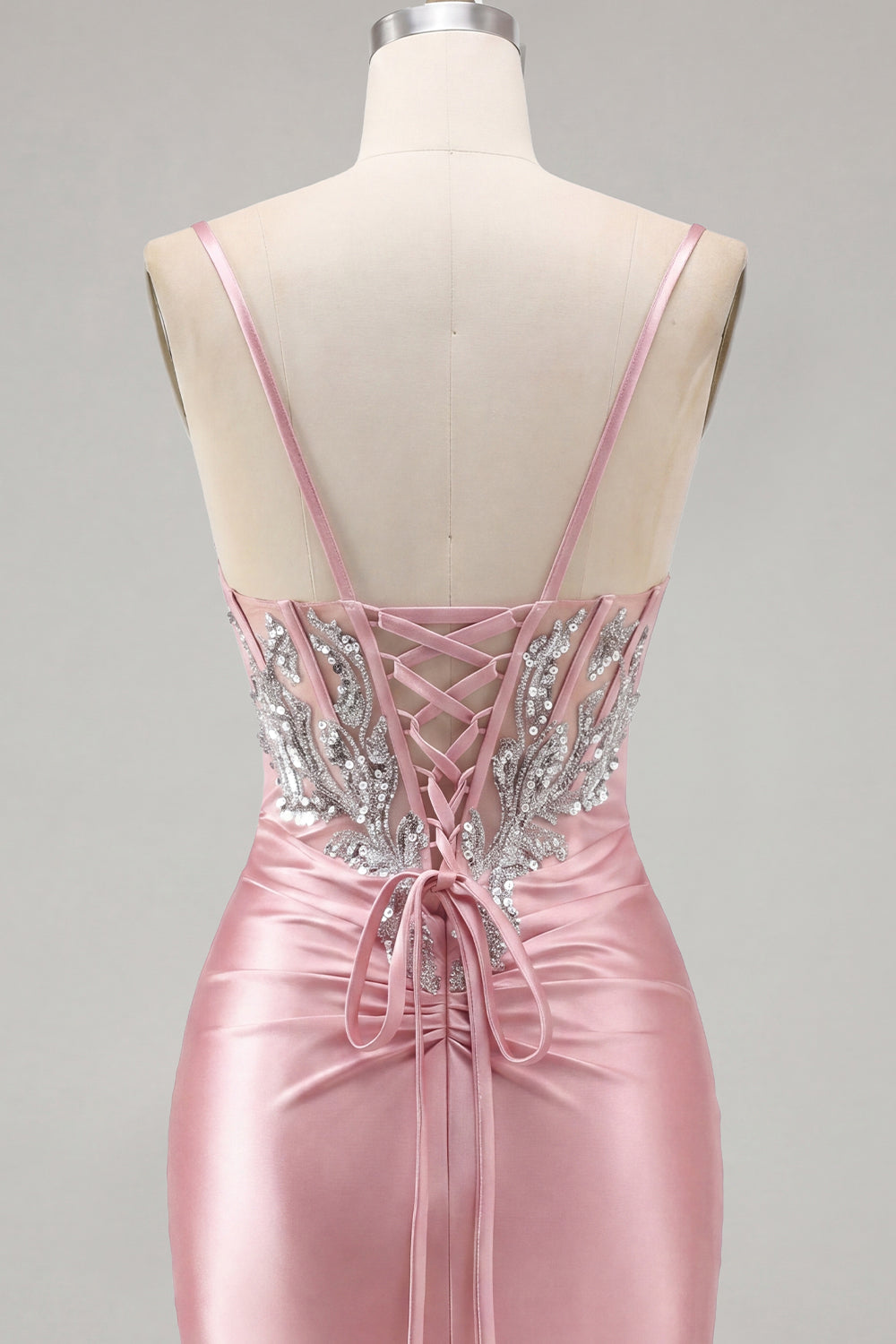 Sparkly Blush Short Corset Spaghetti Straps Tight Homecoming Dress with Beading