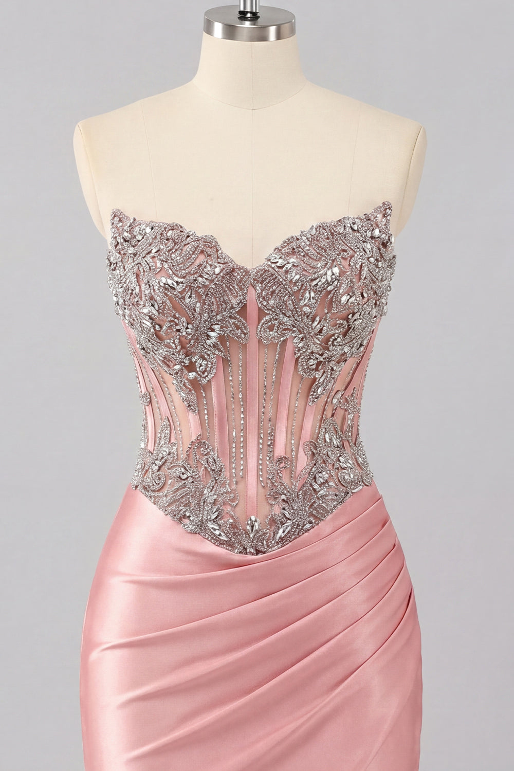 Sparkly Blush Tight Short Corset Ruched Basque Waist Beaded Homecoming Dress